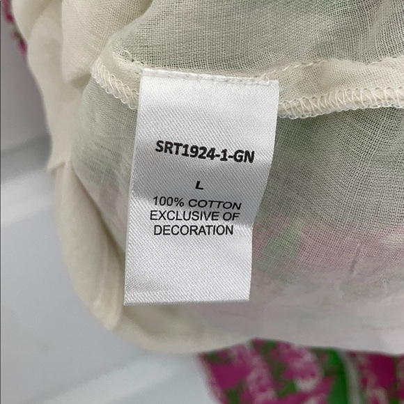 THML Women’s Tie Waist Puff Sleeves Dress with Green and Pink Floral Stripes L - Picture 8 of 10